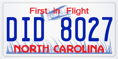 NC license plate DID8027