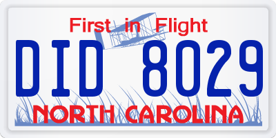 NC license plate DID8029