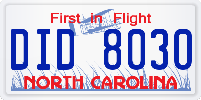 NC license plate DID8030