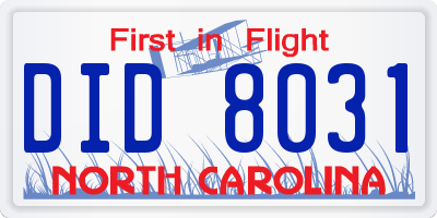 NC license plate DID8031