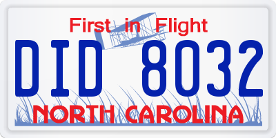 NC license plate DID8032