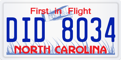 NC license plate DID8034