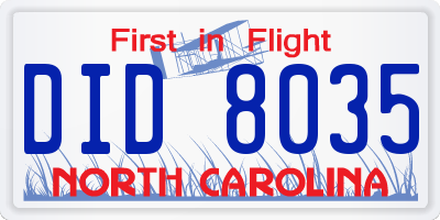 NC license plate DID8035