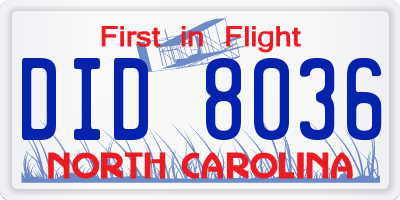 NC license plate DID8036