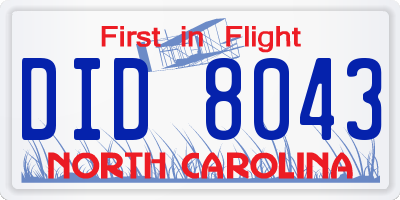 NC license plate DID8043