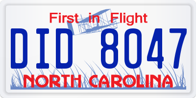 NC license plate DID8047