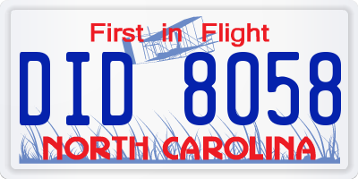 NC license plate DID8058