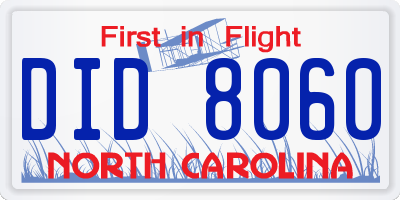 NC license plate DID8060