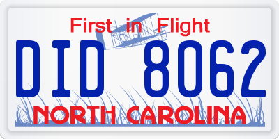 NC license plate DID8062