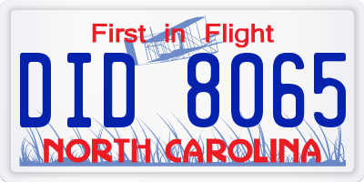 NC license plate DID8065