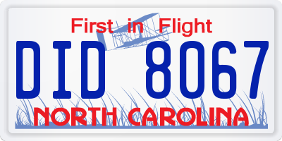 NC license plate DID8067