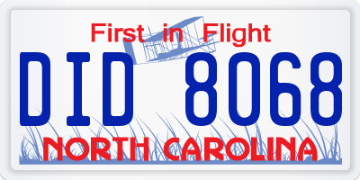 NC license plate DID8068