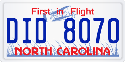 NC license plate DID8070
