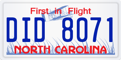 NC license plate DID8071