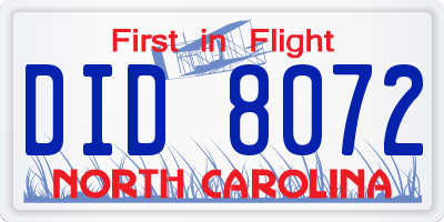 NC license plate DID8072