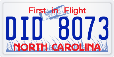 NC license plate DID8073