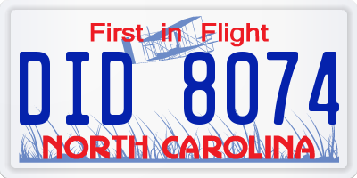 NC license plate DID8074