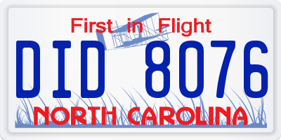 NC license plate DID8076
