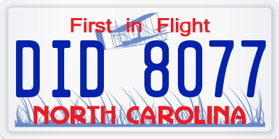 NC license plate DID8077