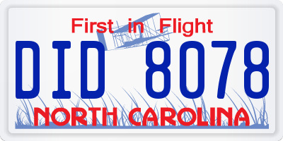 NC license plate DID8078