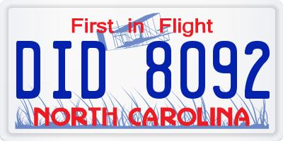 NC license plate DID8092