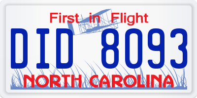 NC license plate DID8093