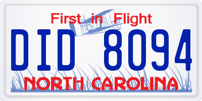 NC license plate DID8094