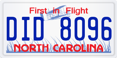 NC license plate DID8096