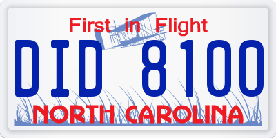 NC license plate DID8100