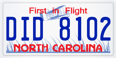 NC license plate DID8102