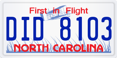 NC license plate DID8103