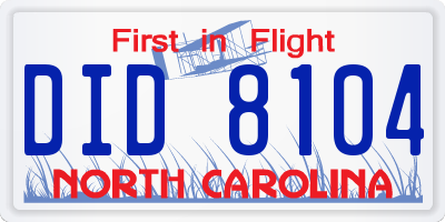 NC license plate DID8104
