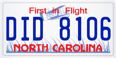 NC license plate DID8106