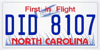 NC license plate DID8107