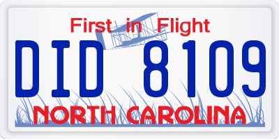 NC license plate DID8109