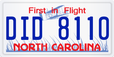 NC license plate DID8110