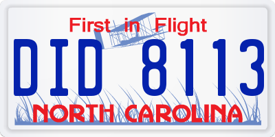 NC license plate DID8113