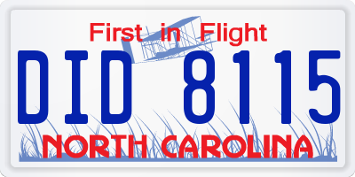 NC license plate DID8115