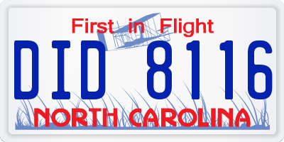 NC license plate DID8116