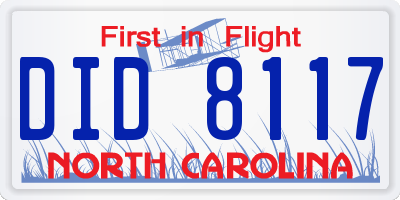 NC license plate DID8117