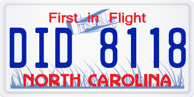 NC license plate DID8118