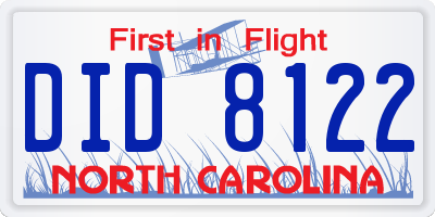 NC license plate DID8122