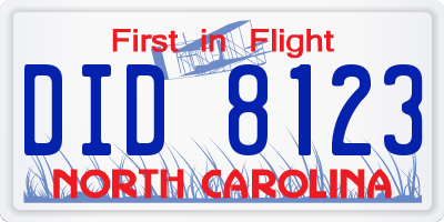 NC license plate DID8123