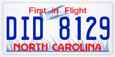 NC license plate DID8129