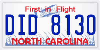 NC license plate DID8130