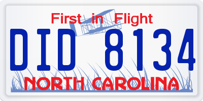 NC license plate DID8134