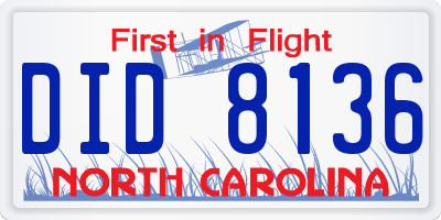 NC license plate DID8136