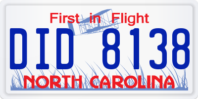 NC license plate DID8138