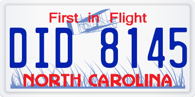 NC license plate DID8145