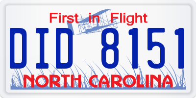 NC license plate DID8151